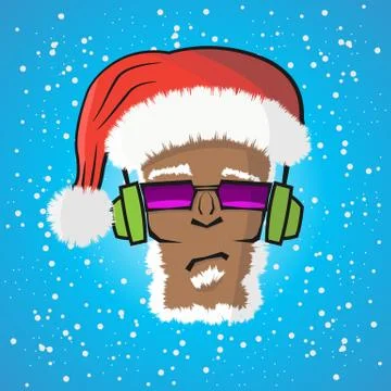 Disc jockey Santa Claus in a hat and a headphone Stock Illustration