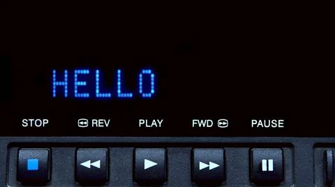Disc player with screen. The word hello is written on the screen. Stock Photos