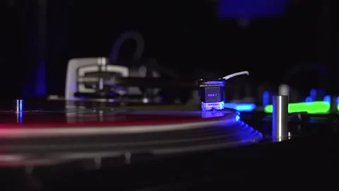 Disc spinning in turntable Stock Footage 146334743