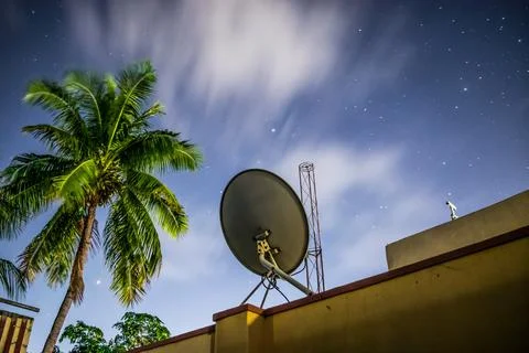 The disc of the television is mounted on an empty sky satellite to make the c Stock Photos