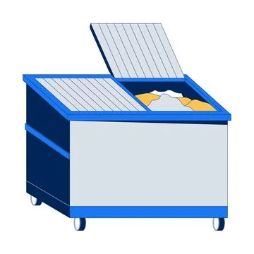 Discarded belongings in open dumpster 2D cartoon object Stock Illustration