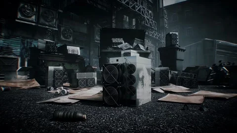 Discarded Bitcoin ASIC Miners Lying in Landfill, Cryptocurrency Mining Equipment Stock Footage 347318876