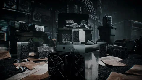 Discarded Bitcoin ASIC Miners Lying in Landfill, Cryptocurrency Mining Equipment Stock Footage 347318917