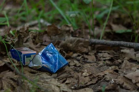 A discarded cigarette pack in forest 스톡 사진