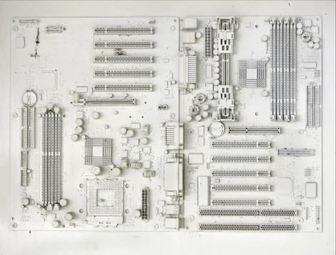 Discarded computer board painted in white Stock Photos