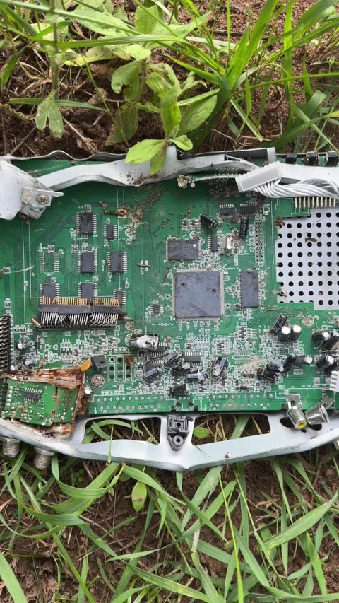 Discarded electronic circuit boards in the grass Stock-Footage 336796077