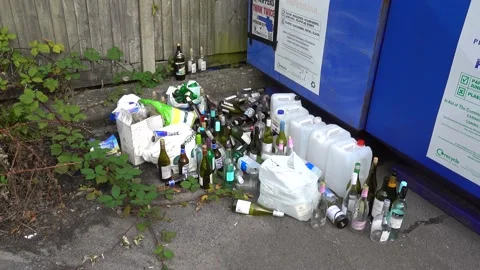 Discarded empty alcoholic drink bottles Stock Footage 139650607