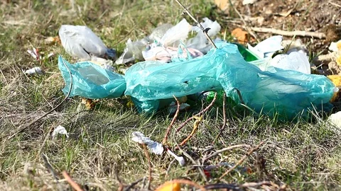 Discarded garbage bags on the trash, close-up Stock Footage 127372382