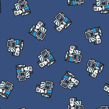 Discarded laptops monitors e waste pollution vector seamless pattern Stockillustratie