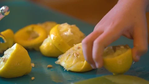 Discarded Lemon Halves Used to make Lemonade Stock Footage 94395763