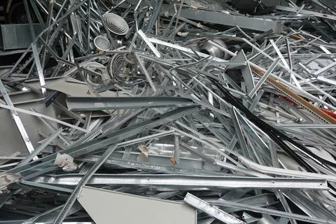 Discarded metal construction material piling for recycling Stock Photos