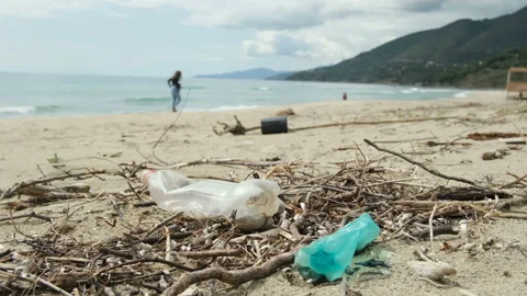 Discarded plastic bottle pollution on ocean sea ecosystem,environmental waste Stock Footage 196156987