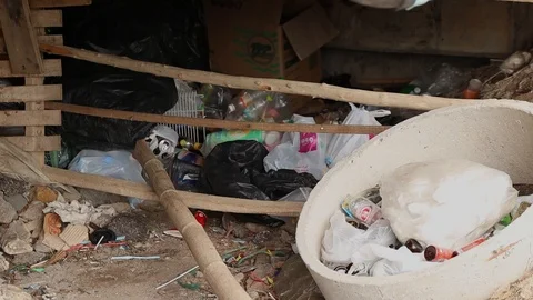 Discarded Plastic Waste Under Bridge in Sattahip Thailand Stock Footage 120725808