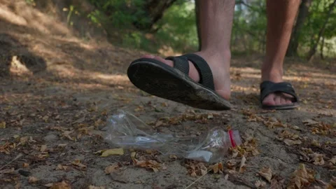 Discarded Single Use Plastic Bottle Polluting Forest Trail Near Walker Stock Footage 343573551