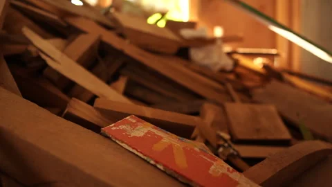 Discarded Wood Scraps to Sunlit Window 스톡 동영상 342763359
