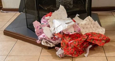 Discarded Xmas present wrappings Stock Photos