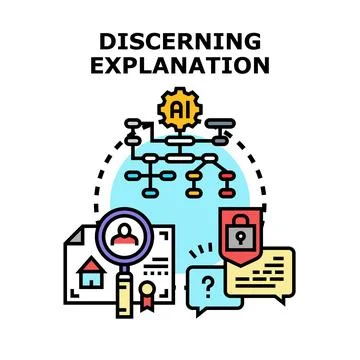 Discerning explanation and artificial intelligence concept Stock Illustration