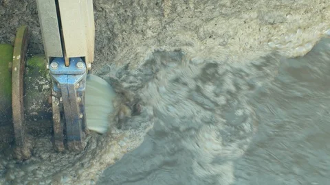 Discharge of waste water into segment clarifier biological purification of water Video stock 98155974
