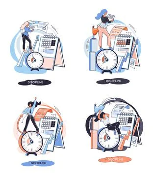 Discipline concept icon. Time management. Working day idea, time for work, hobby Stock-Illustration