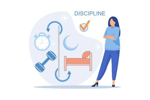 Discipline concept Working day idea metaphor. Daily affairs of person, Fulf.. Illustrazione stock