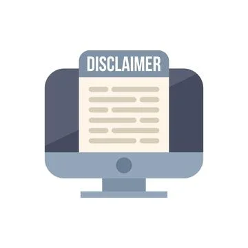 Disclaimer warning message on computer screen icon Stock Illustration