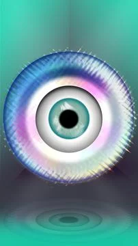 Disco 80s psychedelic green iridescent eye eyeball spiral mythical spirit Stock Illustration