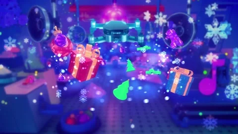 Disco and a magic carousel of gifts in a laboratory of modern Christmas toys. Vidéo 160534040