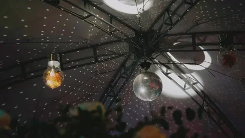 Disco ball and multicolored disco lights. Disco lighting. Video stock 139345260