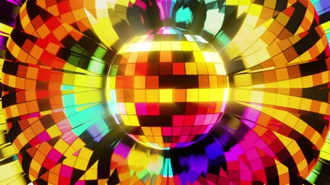 Disco ball on a bright multi-colored background. Infinitely looped animation. Stock Footage 196107634