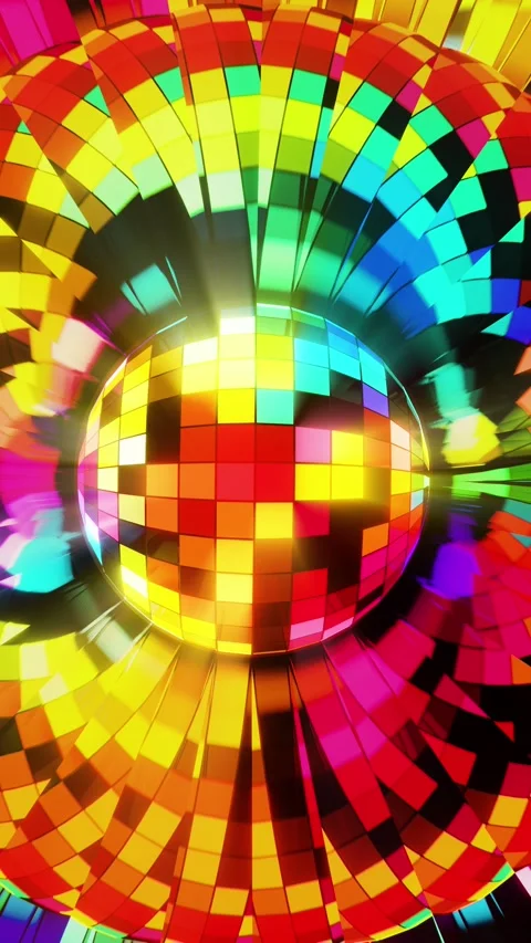 Disco ball on a bright multi-colored background. Vertical looped video Stock Footage 228026050