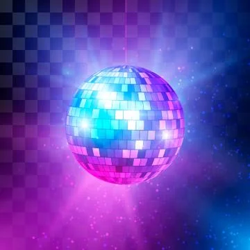 Disco ball with bright rays and bokeh. Music and dance night party background Stock Illustration