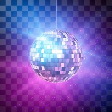 Disco ball with bright rays on transparent background, night party retro back Stockillustratie