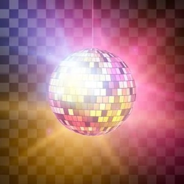 Disco ball with bright rays on transparent background, night party retro back Stockillustratie