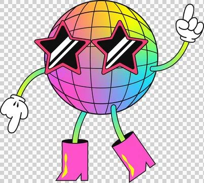 Disco ball character is dancing in flat design on transparent background with Illustrazione stock