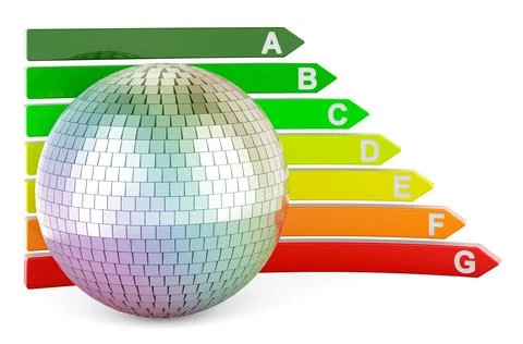 Disco ball with energy efficiency chart, 3D rendering Stock Illustration