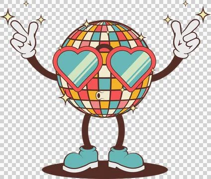 Disco ball is gleaming in flat design with transparent backdrop, heart Illustrazione stock
