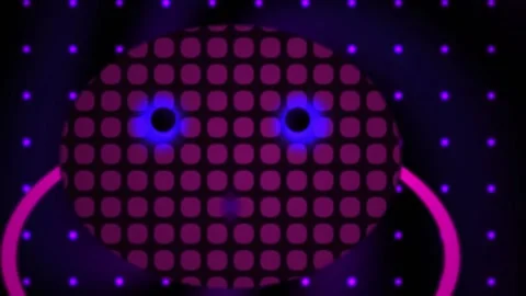 Disco ball with glowing blue eyes and pink headphones on a starry night bac.. Stock Footage 337459221