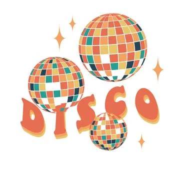 Disco ball. Groovy. Clockwork elements in retro hippie style of the 70s. Stock Illustration