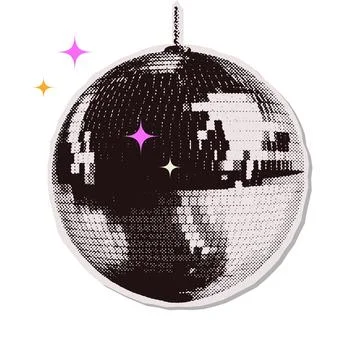 Disco ball halftone collage element. Vector Silver disco ball on a transparent 스톡 일러스트