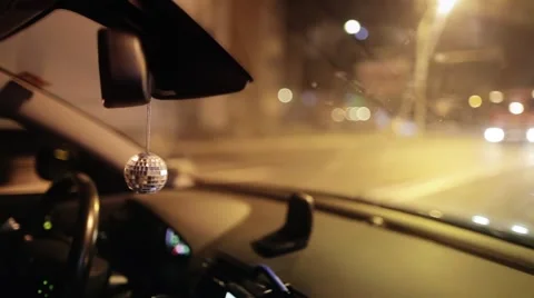 Disco ball hanging in the car Stock Footage 45221726