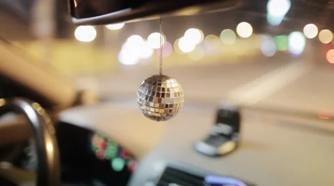 Disco ball hanging in the car Stock Footage 45221769
