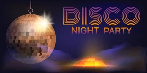 Disco ball. Night dance. Discotheque poster. Neon glowing. Glamour party flyer Stock Illustration