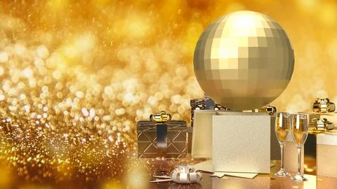 The disco ball or mirror ball and gift box for party concept 3d rendering. Illustrazione stock