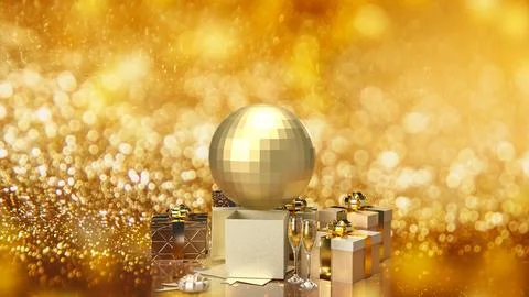 The disco ball or mirror ball and gift box for party concept 3d rendering. Stock Illustration
