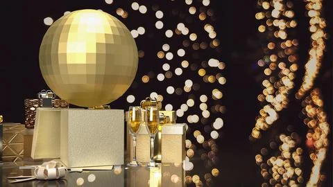 The disco ball or mirror ball and gift box for party concept 3d rendering. Stock Illustration