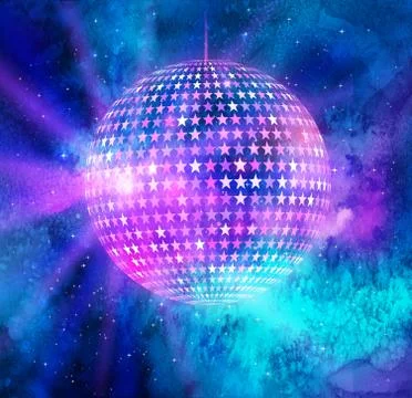 Disco ball outer space background Stock Illustration