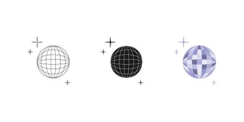 Disco ball. Set. Three options. Icon. Editable. Vector Stock Illustration