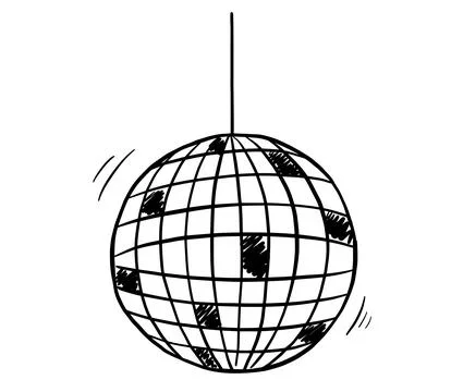 Disco ball vector doodle illustration. Whimsical hand drawn mirror ball iso.. Stock Illustration