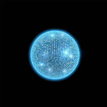 Disco ball. Vector of shiny round mirror ball in blue neon color on black Stock Illustration