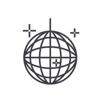 Disco ball,party vector line icon, sign, illustration on white background, ed Stock Illustration